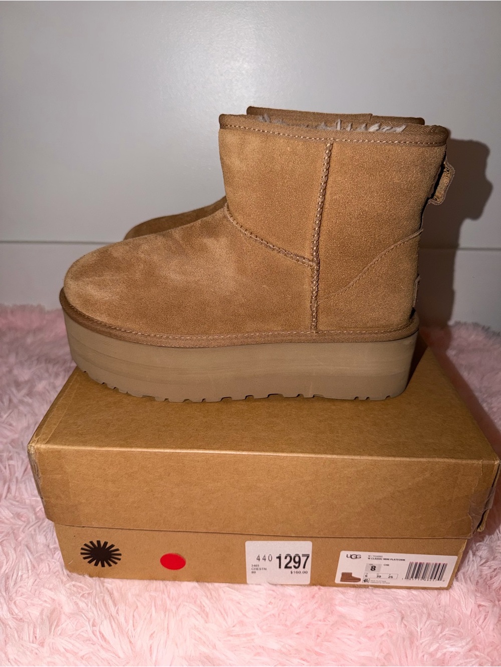 UGG Platform Mini Booties in Chestnut Suede